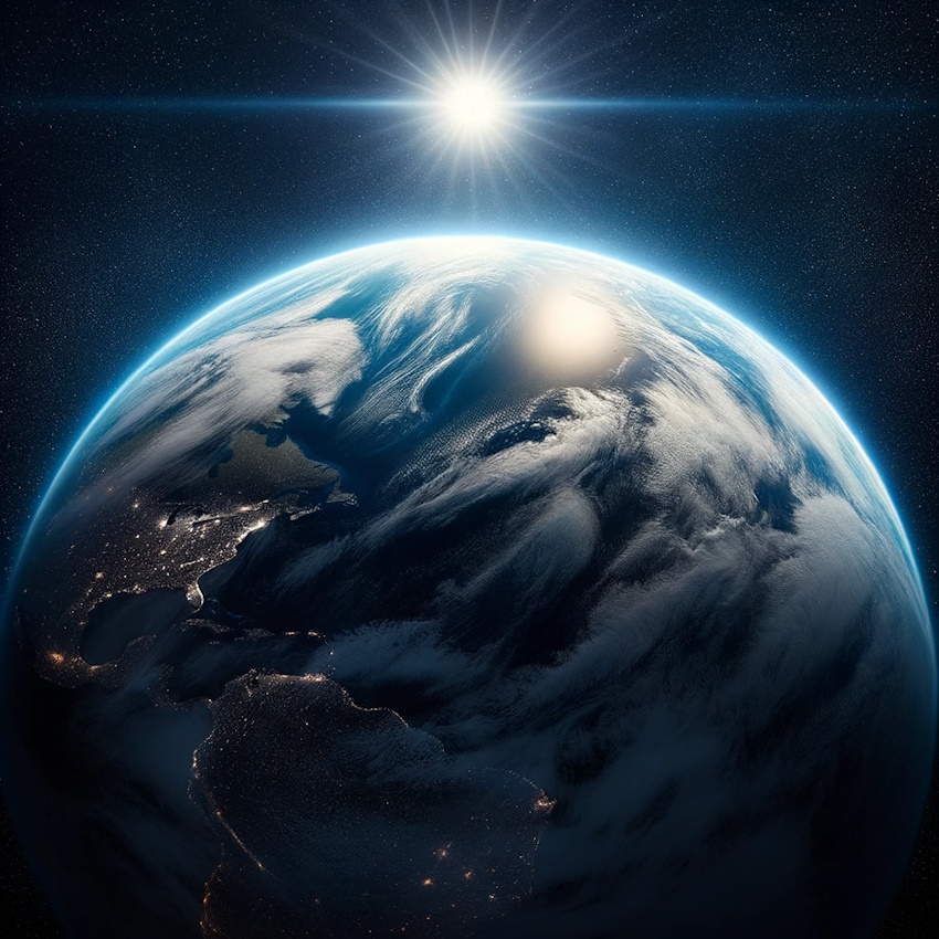 DALL·E 2023-10-11 07.57.16 – photo of the Earth with a perspective showcasing its curvature, with the sun casting a gentle light on it, amidst the infinity of space