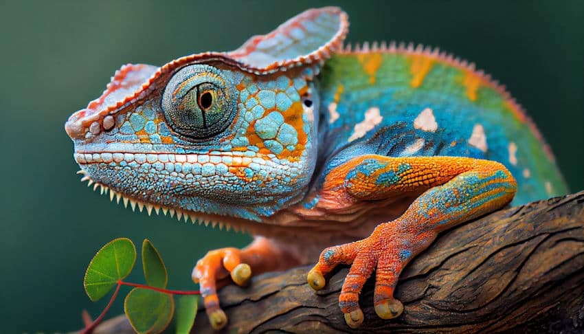 Animal lizard in nature, multi colored and close up ,generative AI